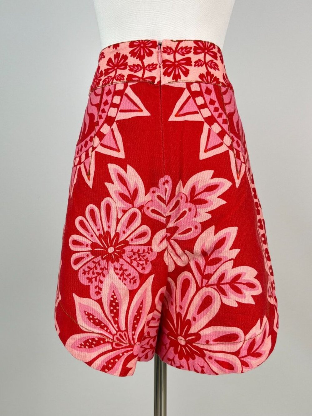 NWOT Farm Rio Floral Cotton Shorts Red Pink Size 32 - Picture 5 of 12